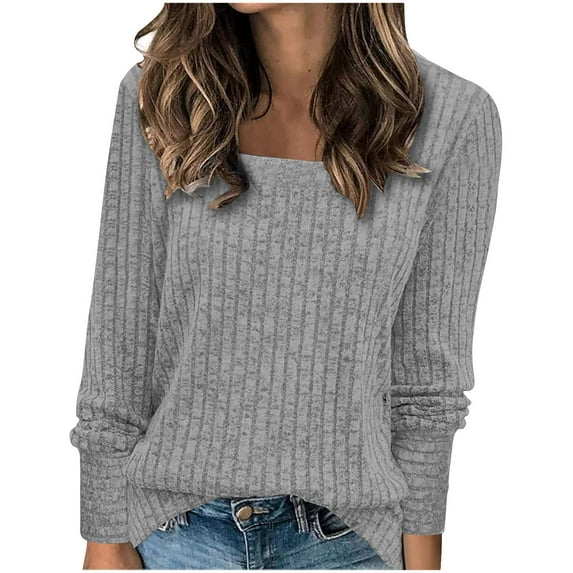 miqiqism Great discounts!Woman Long Sleeve Sweater Round Neck Knit wear Long Sleeve Pullover Tops Fall Solid Basic Clothing,X#01_Gray,XX-Large