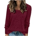 thumbnail image 1 of miqiqism Great discounts！Woman Long Sleeve Sweater Round Neck Knit wear Long Sleeve Pullover Tops Fall Solid Basic Clothing,X#01_Wine,X-Large, 1 of 5
