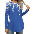 thumbnail image 1 of miqiqism Great discounts！Women Floral Printed Shirts Round Neck Pullover Tops Loose Tunic Blouses Juniors Long Sleeve Clothing Fall,V# Navy,XX-Large, 1 of 5