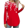 thumbnail image 1 of miqiqism Great discounts！Women Floral Printed Shirts Round Neck Pullover Tops Loose Tunic Blouses Juniors Long Sleeve Clothing Fall,V# Red,X-Large, 1 of 5