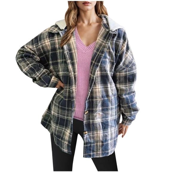 miqiqism Great discounts！Women Plaid Shirts Coats Hooded Oversize Long Sleeve Open Front Hoodies Sweaters Shirts Teen Girls Button Down Blouses Top Jackets,X#01_Navy,Medium