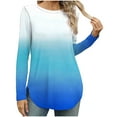 thumbnail image 1 of miqiqism Great discounts！Women's Tops Curved Hem Tees Pullover Shirts Gradient Crew Neck Tunic Blouses Loose Jumper Clothing,T# Blue,XX-Large, 1 of 6