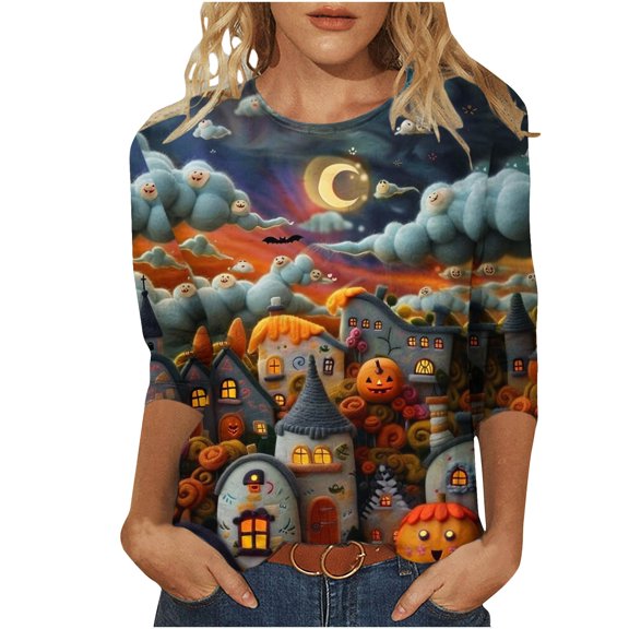 miqiqism Halloween Sweater for Women Oversized Pumpkin Sweaters Fall Pullover Knit Top Shirts Casual Crew Neck Loose Fuzzy Blouses Trendy Long Sleeves Tunic Clothes,O#02_Orange,Large