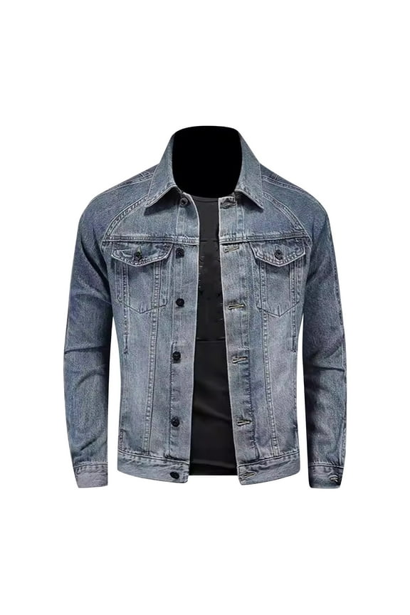Jean Jacket for Men, Fashion Mens Denim Jacket Washed Classic Casual Distressed Ripped Jean Jackets Slim Fit Trucker Jacket with Pockets,Light Blue,3X-Large