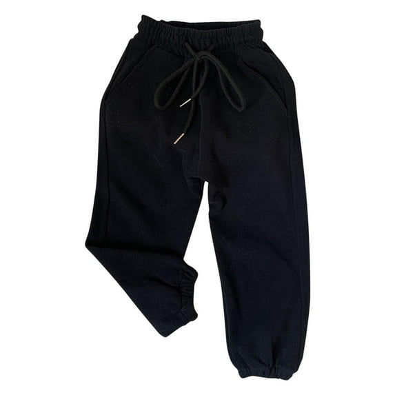 miqiqism Joggy Pants for Girls and Boys High Waist Elastic Trousers Kids Cinch Bottom Sweatpants Athletic Joggers Lounge Pants with Pockets Drawstring Pant,01_Black
