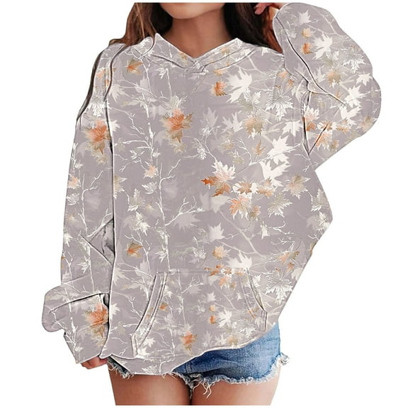 miqiqism Kids Hooded Sweatshirts Long Sleeve Shirts Oversize Fleece Lined Tshirts Boho Floral Blouses Children Casual Loose Tops,02_Purple,Size 5 Years
