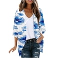 thumbnail image 1 of miqiqism Lightweight Cardigans for Women Trendy Casual Open Front Graphic Floral Print Cardigan Juniors Fashion Long Sleeve Pleated Tops Cover Up Jacket,Blue,Small, 1 of 5