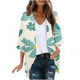 thumbnail image 1 of miqiqism Lightweight Cardigans for Women Trendy Casual Open Front Graphic Floral Print Cardigan Juniors Fashion Long Sleeve Pleated Tops Cover Up Jacket,Green,XX-Large, 1 of 5