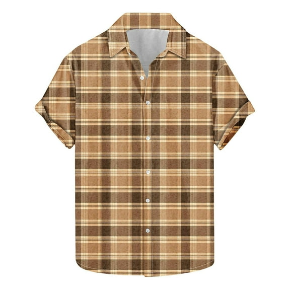 miqiqism Man Grid Short Sleeve Shirts Plaid Tshirts Lapel Neck Loose Blouse Shirt Mens Summer Holiday Beach Male Shirts Casual Plus Size Clothing Outfits,01_Multicolor,X-Large
