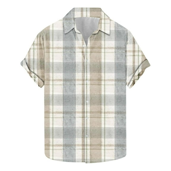 miqiqism Man Grid Short Sleeve Shirts Plaid Tshirts Lapel Neck Loose Blouse Shirt Mens Summer Holiday Beach Male Shirts Casual Plus Size Clothing Outfits,05_Multicolor,XX-Large
