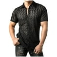thumbnail image 1 of miqiqism Man's Sexy Sheer Mesh Tshirts Button Down Shirts Short Sleeve Blouse Tops Trendy Muscle Top Outfits Fashion Tee for Men,01_Black,XX-Large, 1 of 6