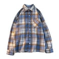 thumbnail image 1 of miqiqism Men Long Sleeve Plaid Tshirts Open Front Button Shirts Mens Plus Size Cozy Tee Blouse Lapel Neck Lightweight Jackets Outfits Male Spring Clothing,#01_Purple,3X-Large, 1 of 6