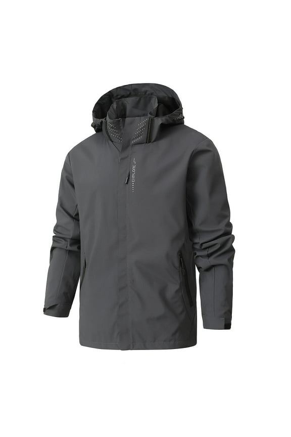 Men Long Sleeves Jacket Trendy Solid Color Full Zipped Tactical Jacket Casual Windproof Waterproof Military Jacket Comfy Coat with Pocket,Gray,3X-Large