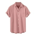 thumbnail image 1 of miqiqism Men Losse Solid Tshirts Button Down Tops with Pocket Lapel Neck Blouses Plus Size Tshirts Lightweight Cardigan Shirt Summer Plain Outfits,01_Pink,3X-Large, 1 of 6