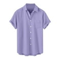 thumbnail image 1 of miqiqism Men Losse Solid Tshirts Button Down Tops with Pocket Lapel Neck Blouses Plus Size Tshirts Lightweight Cardigan Shirt Summer Plain Outfits,01_Purple,Medium, 1 of 6
