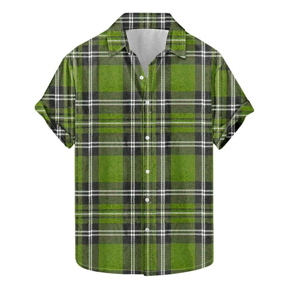 miqiqism Men Plus Size Tops Shirts Buffalo Plaid Blouses Short Sleeve Tshirts Casual Button-Down Shirt for Men Summer Top 2025 Fashon,06_Multicolor,XX-Large