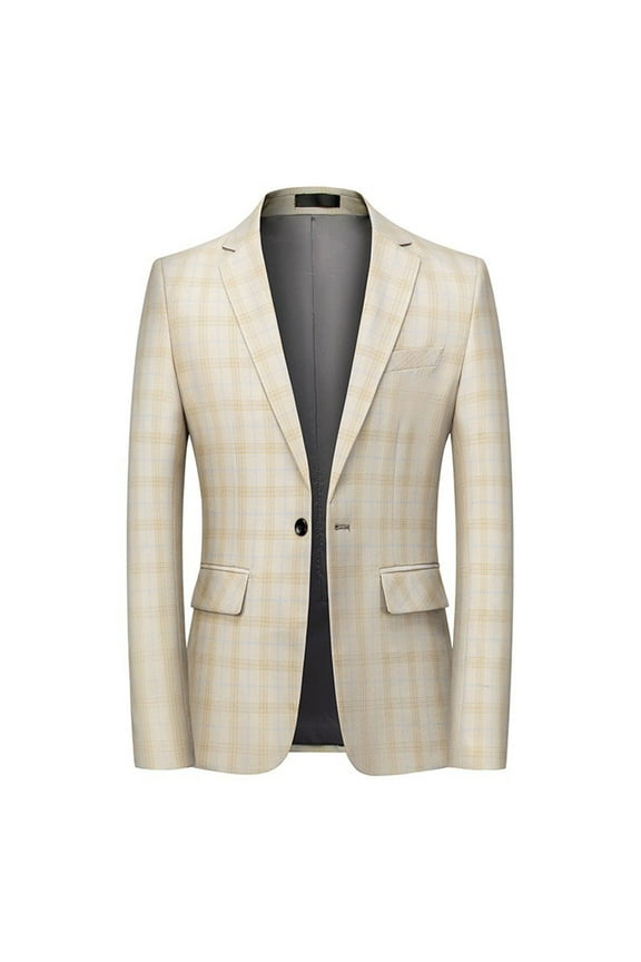 Men's Blazer Plaid Coats Jackets for Men Trendy Slim Fit Lightweight Blazer Casual Checkered Blazer Basic 1 Button Blazers with Pockets,Beige,4X-Large