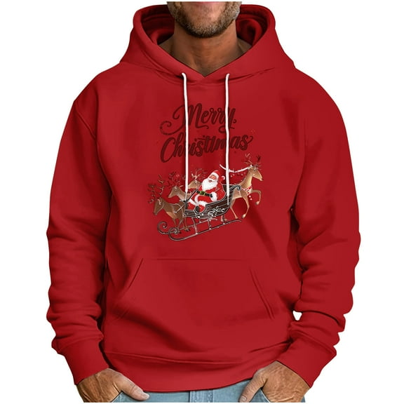 miqiqism Men's Christmas Pullover Hoodie Trendy Graphic Letter Print Sweatshirts Festive Santa Snowman Holiday Sweatshirt Long Sleeves Hooded with Pocket,Red,3X-Large