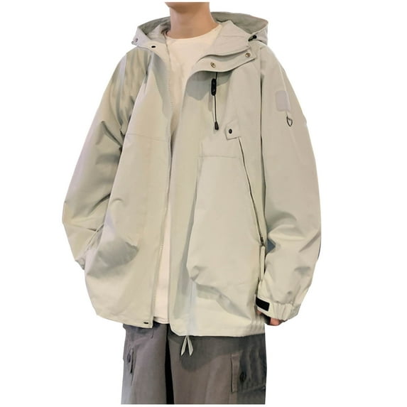 miqiqism Men's Lightweight Solid Jacket Hooded Water Resistant Winter Hiking Windbreaker Jackets Full Zip Long Sleeve Sports Outerwear Coats Trendy Blouses Track Top,White,3X-Large