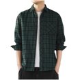 thumbnail image 1 of miqiqism Men's Long-Sleeve Shirt Plaid T-Shirts Loose Lapel Neck Shirts Plus Size Spring Button Outfit,#04_Green,XX-Large, 1 of 5