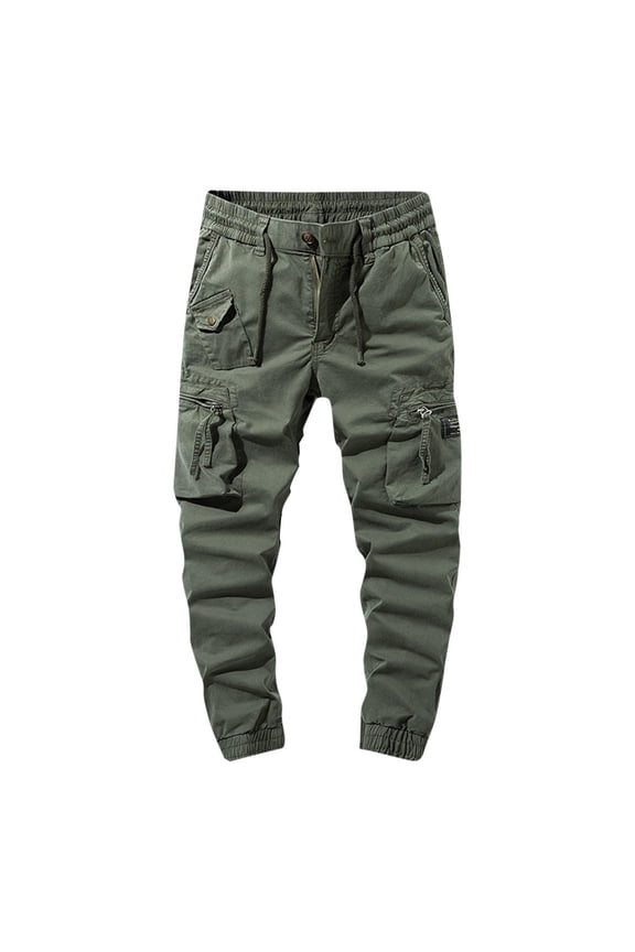 Men's Outdoor Tactical Pants Ripstop Lightweight Waterproof Trousers Pant Military Combat Cargo Work Hiking Pants Elastic Waist Zip Pants,Green,X-Large