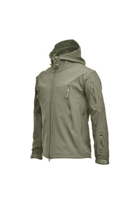 Men's Outdoor Waterproof Military Jacket Soft Shell Hooded Military Tactical Jacket Trendy Tunic Long Sleeves Solid Windbreaker Coat with Pockets,Army Green,XX-Large