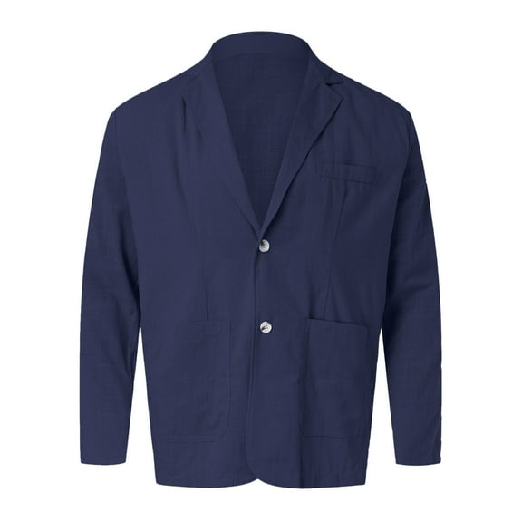miqiqism Men's Slim Fit Lightweight Jacket Coat Solid Cotton Jacket Tailored Blazer Sport Coat Trendy Long Sleeves Blouse Button Down Clothes,Blue,X-Large