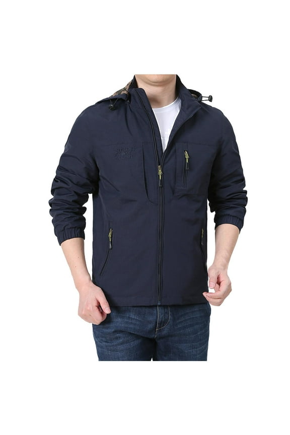 Men's Sports Casual Tactical Jacket Full Zipper Long-Sleeved Hooded Military Jacket with Pockets Jogging Track and Filed Gym Training Hoodie,Sapphire Blue,Large