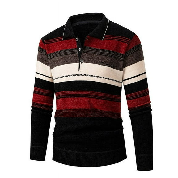 miqiqism Men's Sweaters Quarter Zip Cotton Sweater Trendy Pullover Polo Sweaters Striped Fall Winter Warm Sweatshirts Casual Slim Fit Blouses Clothes,Red,3X-Large