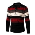 thumbnail image 1 of miqiqism Men's Sweaters Quarter Zip Cotton Sweater Trendy Pullover Polo Sweaters Striped Fall Winter Warm Sweatshirts Casual Slim Fit Blouses Clothes,Red,Medium, 1 of 3