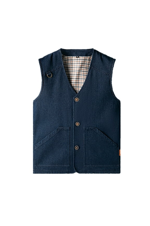 Men's Vest Cotton Suit Vest Vintage Waistcoat with Pockets Trendy Solid Color V Neck Waistcoats Men Fashion Open Front Sleeveless Sweater,Dark Blue,7X-Large