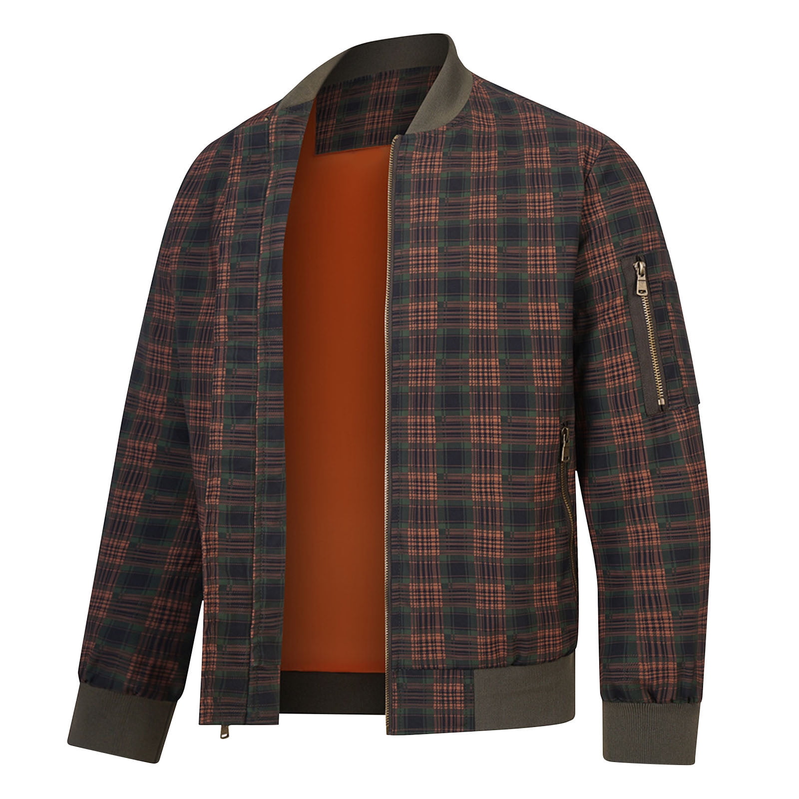 Euro Zipper Hoodless Patterned Cardigan With Fleece Lining 4 Styles (Black (Quebec), M