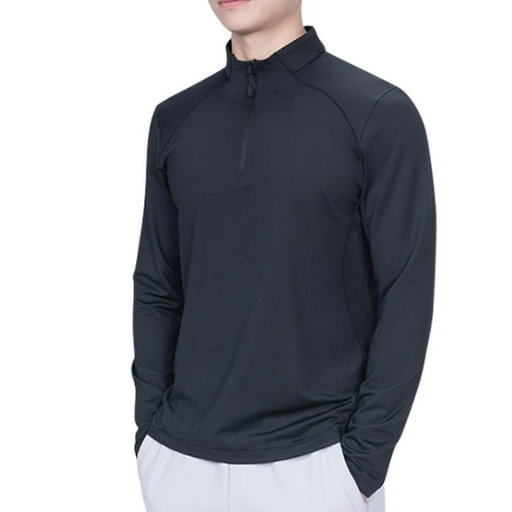 miqiqism Mens Fashion Shirts Classic Long Sleeve Thermal Zipped Shirt Trendy Solid Color Slim Fit Quarter Zipper Pullover Blouses,Black,4X-Large