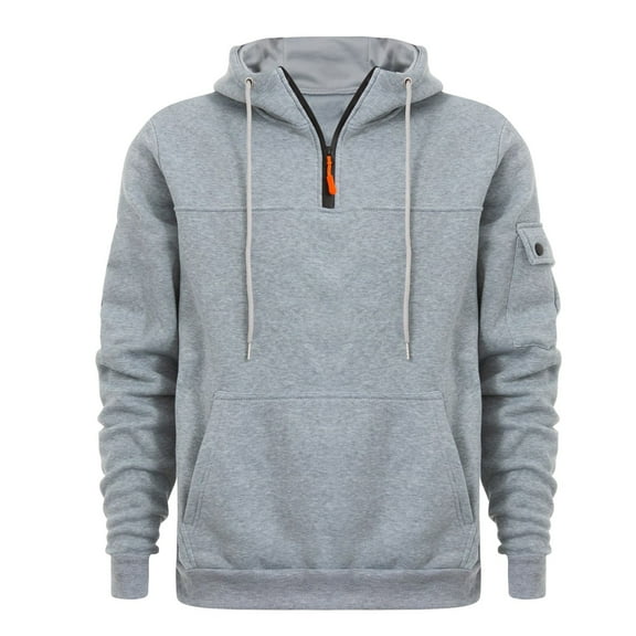 miqiqism Mens Hoodie Pullover Long Sleeve Casual Hoodies Fashion Solid Color Sweatshirts Drawstring Zipped V Neck Hooded Shirt with Kanga Pocket,Gray,Medium