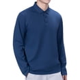 thumbnail image 1 of miqiqism Mens Knit Shirts Long Sleeve Casual Sweaters Shirt Lapel Collared Neck Sweater Trendy Pullover Solid Color Blouses Button Down Tee Clothes,Dark Blue,4X-Large, 1 of 6