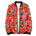 thumbnail image 1 of miqiqism Mens Retro Windbreaker Jacket Bomber Plus Size Jackets Casual Open Front Full Zip Coats Classic Floral Print Winter Stand Collar Trench Coat for Men,Red,5X-Large, 1 of 4