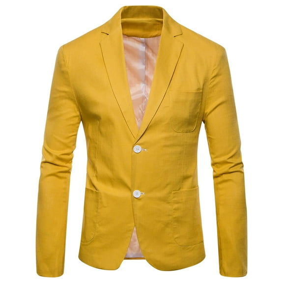 miqiqism Mens Suit Jackets Casual Two Button Slim Fit Blazers Suit Separates Coats with Pockets for Wedding Prom Party Basic Business Coat,Yellow,4X-Large