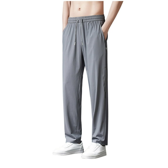 miqiqism Mens Sweatpants Cool Ice Silk Workout Pants Summer Quick Dry Athletic Pants Breathable Drawstring High Waist Loose Lounge Pants with Pockets,Gray,6X-Large