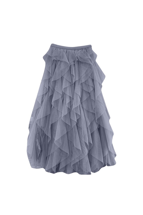 Mesh Tulle Skirts for Women Flowy Elastic High Waisted Maxi Skirts Juniors Solid Color Pleated Swing Long Skirts A-Line Tulle Midi Skirt,Gray,