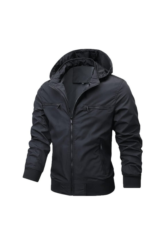 Outdoor Men's Rain Jacket Waterproof Lightweight Packable Rain Pullover for Hiking Golf Running Comfy Solid Color Tactical Jacket with Pockets,Black,Medium