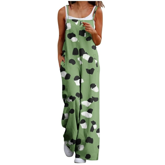 miqiqism Overalls for Women Summer Boho Floral Pants Loose Wide Leg Jumpsuits with Pockets Patchwork Bib Overalls Casual Lightweight Sweatpants,Light Green,Large