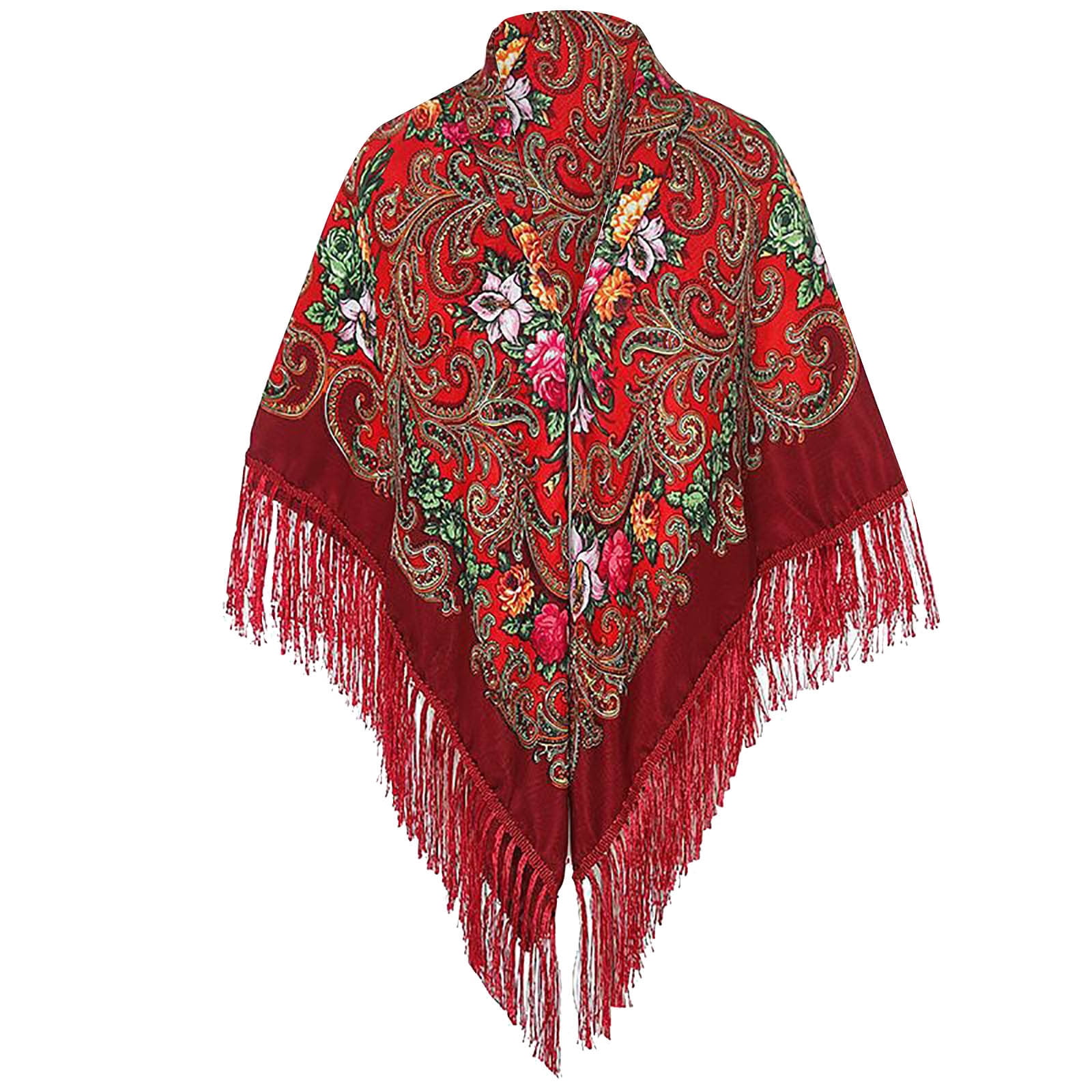 miqiqism Oversized Women's Traditional Shawls Retro Scarf Wrap Tassel ...