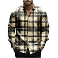 thumbnail image 1 of miqiqism Plaid Shirts Men Long Sleeve Shirt Lapel Neck Button Tshirts Loose Fit Lightweight Business Jackets Tees 2025 Spring Outfit,#01_Khaki,Medium, 1 of 5