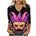 thumbnail image 1 of miqiqism Pullover Shirt for Women Carvinal Party Blouses Casual 3/4 Sleeve Tunic Tops Mask Printed Clothing Vneck Fashion Jumper Tshirts,03 Purple,Medium, 1 of 4