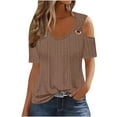 thumbnail image 1 of miqiqism Summer Tops for Women 2024 Trendy Casual Solid Color Shirt Teen Girls V Neck Shoulder Leakage Top Juniors Fashion Short Sleeve Pullover Blouse,Brown,3X-Large, 1 of 6