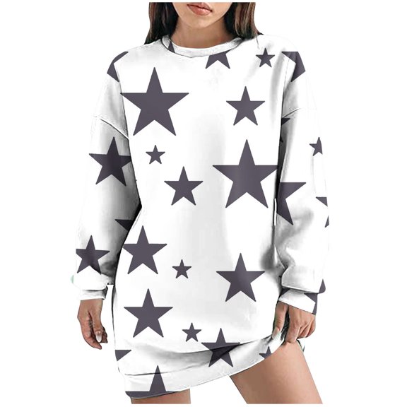 miqiqism Sweatshirt Dresses for Womens Casual Long Sleeve Pullover Sweatshirts Dress Cute Printed Party Dress with Pocket CasuaL Drop Shoulder Pullover Dress,White,XX-Large