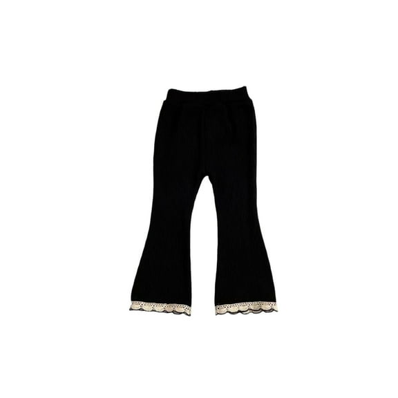 miqiqism Toddler Girl Flare Pants Leggings Kids High Waisted Pants Loose Flared Trousers Girls Lace Long Pant Little Girls Fashion Loose Lightweight Bottom Pants,01_Black