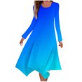 thumbnail image 1 of miqiqism Trendy Long Sleeves Dresses for Women 2024 Fall Winter Round Neck Dress Slim Fit Flowy Skirts Juniors Irregular Hem Midi Dresses Fashion Gradient Dress,Sky Blue,Small, 1 of 5