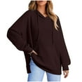 thumbnail image 1 of miqiqism Trendy Pullover Hooded for Women Casual Drop Shoulder Solid Hoodies Juniors Comfy Long Sleeves Crew Neck Sweatshirt Teen Girls Drawstring Side Split Blouses,Brown,Large, 1 of 3