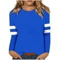thumbnail image 1 of miqiqism Trendy Striped Printed Tops for Women Casual Pullover Tunic Cotton Blouses Juniors Comfy Long Sleeves Crew Neck Sweatshirts Women's Raglan Clothes,Blue,Large, 1 of 5